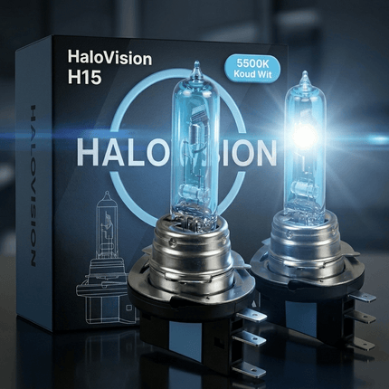 VCTparts HaloVision Halogeen Koplampen H15 – 12V 3000Lm 5500K Koud Wit – Blauw Glas Super White Dimlicht Grootlicht Halogeenlampen Set van 2 Autolampen HaloVision 6