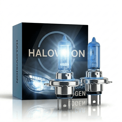 HaloVision Halogeen Koplampen H4 – 12V 3000Lm 5500K Koud Wit – Blauw Glas Super White Dimlicht Grootlicht Halogeenlampen Set van 2 Autolampen