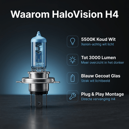 HaloVision Halogeen Koplampen H4 – Detailfoto lamp fitting en glas