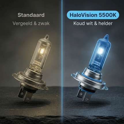 VCTparts HaloVision Halogeen Koplampen H7 – 12V 3000Lm 5500K Koud Wit – Blauw Glas Super White Dimlicht Grootlicht Halogeenlampen Set van 2 Autolampen HaloVision 8