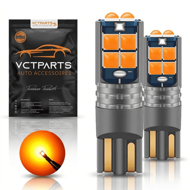 VCTparts High Power LED T10 W5W Amber 6000K - Set van 2 voor Zij Knipperlichten en Side Marker Verlichting - VCTparts.nl