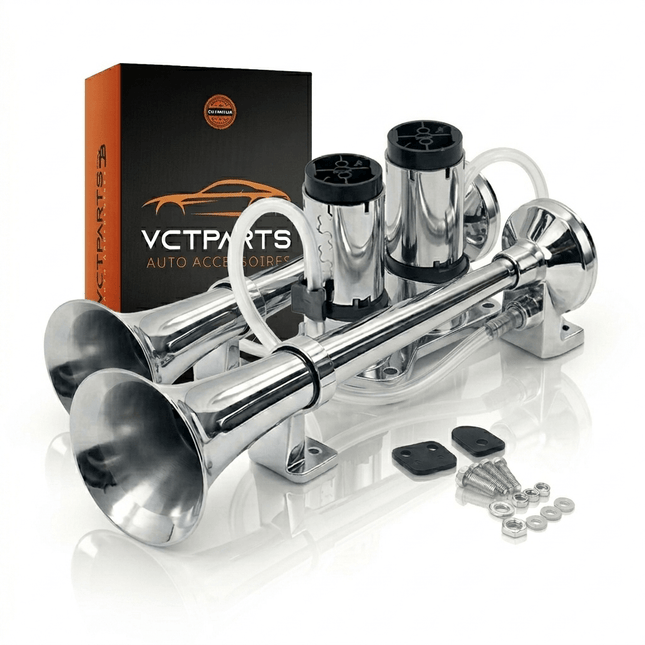 VCTparts VCTparts Trein Luchthoorn 115dB met Compressor - Universele 12V Claxon Trompet Set voor Auto Boot Pickup SUV Zeer Krachtige Air Horn Treinhoorns Combideal 1