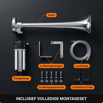VCTparts VCTparts Trein Luchthoorn 115dB met Compressor - Universele 24V Claxon Trompet Set 2 Stuks voor Vrachtwagen Truck Boot Pickup SUV Zeer Krachtige Air Horn Combideal 9
