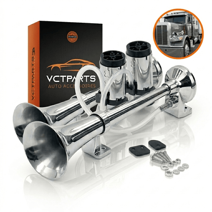 VCTparts VCTparts Trein Luchthoorn 115dB met Compressor - Universele 24V Claxon Trompet Set 2 Stuks voor Vrachtwagen Truck Boot Pickup SUV Zeer Krachtige Air Horn Combideal 1