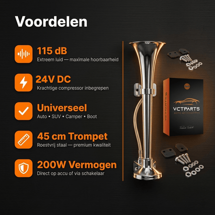 VCTparts VCTparts Treinhoorn Luchthoorn 115dB met Compressor 24V - Universele Claxon Trompet Vrachtwagen Truck Toeter Elektrische Hoorn Universeel NORGOS 5