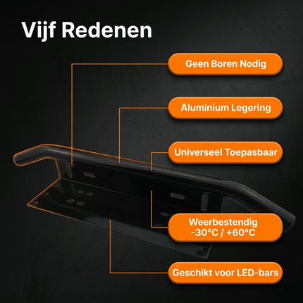 VCTparts VCTparts Universele Zwarte Bullbar Kentekenhouder Beugel – Voorbumper Nummerplaat Frame voor LED Bar en Offroad Verlichting NORGOS 4