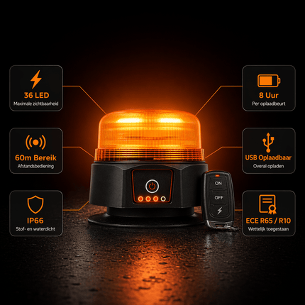 VCTparts VCTparts Oranje LED Batterij Zwaailicht Noodverlichting met Afstandsbediening en Magneet - 36 LED 12V 24V Oplaadbaar VCTparts 3