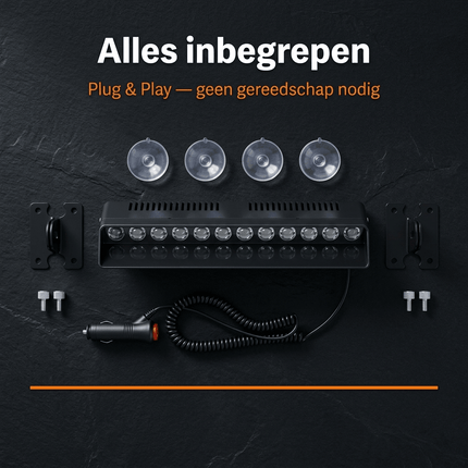 VCTparts VCTparts Premium Raamflitser Amber Oranje LED Stroboscoop – 12V Zwaailicht met Zuignap 12 LED 8 Standen – Verhoog je Zichtbaarheid en Veiligheid NORGOS 10