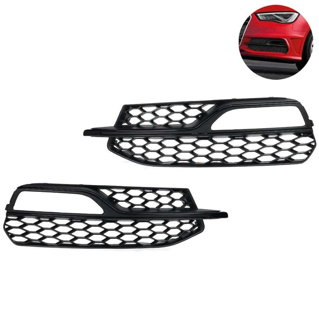 Voorbumper Mistlicht Grille Grill Cover voor Audi A3 S - line S3 2014 - 2017 Honinggraat Sport(Set Links en Rechts) zwart - VCTparts.nl