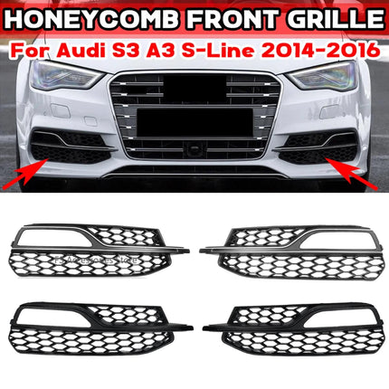 Voorbumper Mistlicht Grille Grill Cover voor Audi A3 S - line S3 2014 - 2017 Honinggraat Sport(Set Links en Rechts) zwart - VCTparts.nl