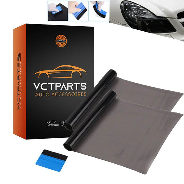 Voordeelset Koplamp en Achterlicht Lamp Folie Wrap Donker Zwart (2x folie + pasje) (30 x 60cm) - Smoke Tint Vinyl - VCTparts.nl