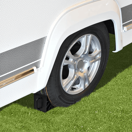 Wielkeg Wielblok Klem Bandenstopper Rolstopper Incl. Handvat Set 2 stuks Kunststof Zwart - VCTparts.nl